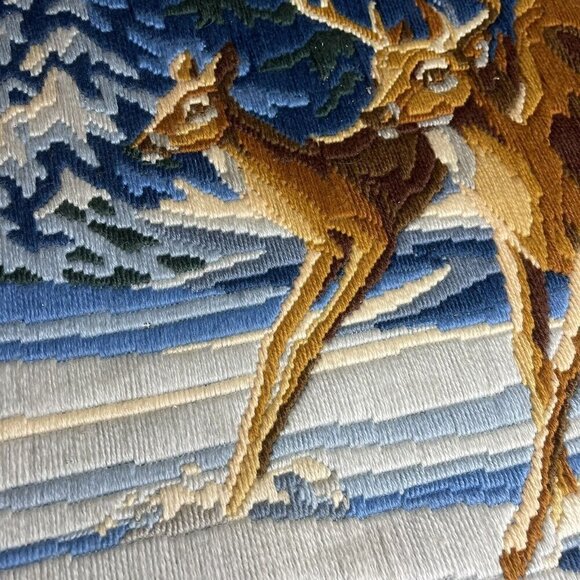 1983 Moonlight Run Needlepoint Completed Horizons Deer River Cottagecore Framed - Picture 2 of 8